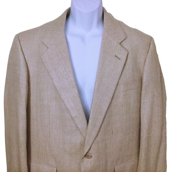Marc Jeffries Pure Silk Blazer Suit Coat Men-48(L) Dbl-Button Vent Pockets Cream - Picture 2 of 11